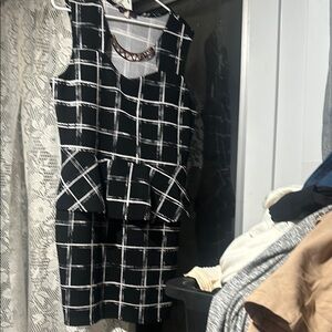 Elegant Black and White Grid Pattern Mini Dress